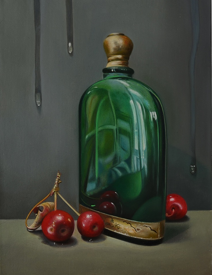 Red and Green Reflections, 2013 – Still life oil painting on canvas, 28 x 23 cm – Ginny Page